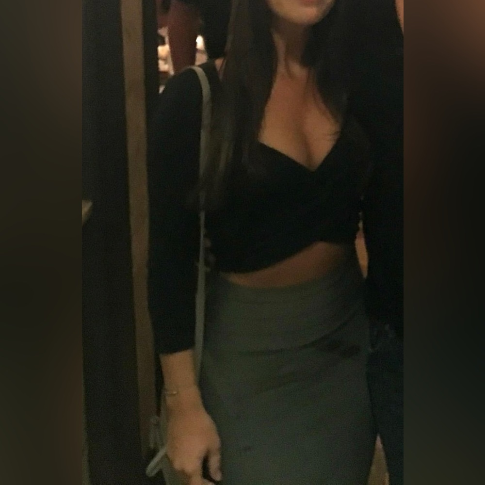 Bebe Asymmetrical Long Sleeve Crop Top